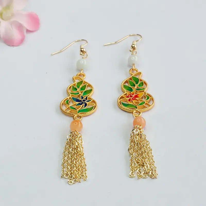 Guan Yu Jade Earrings with Enamel Gourd Hooks — feature 4
