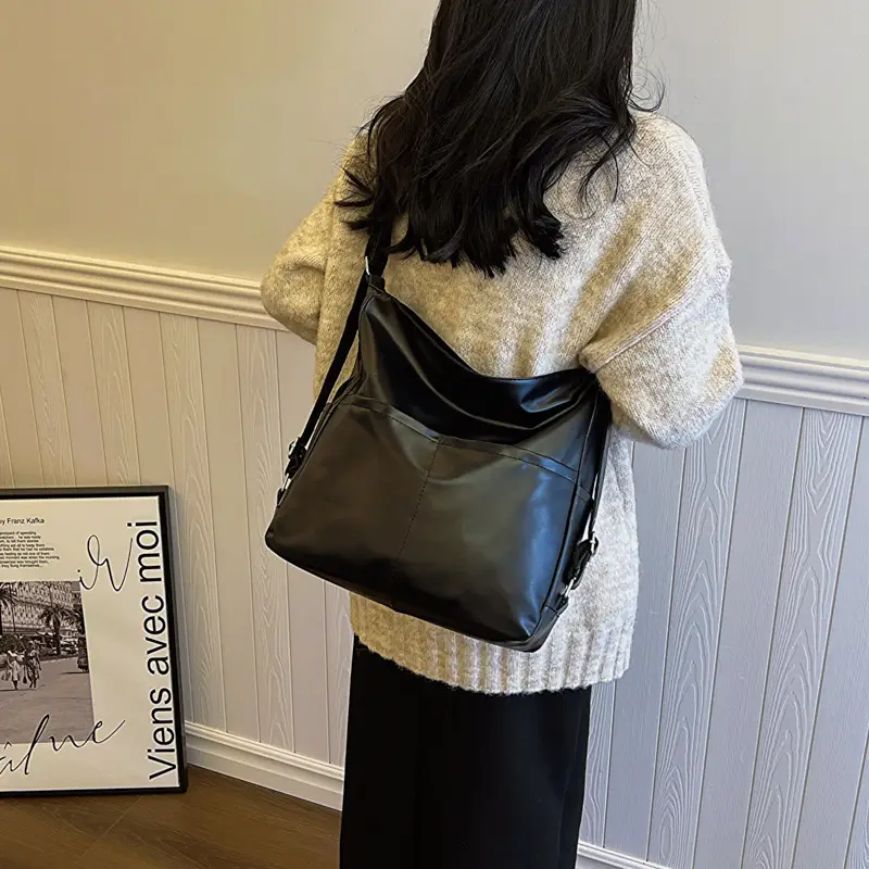 Black Leather Underarm Bag for College Women 2023 - Image 5