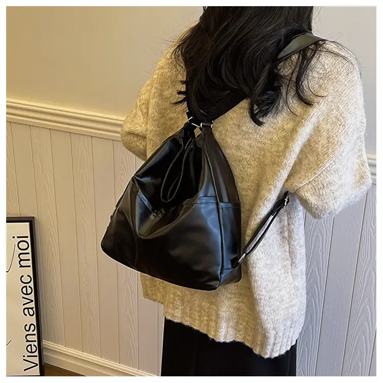 Black Leather Underarm Bag for College Women 2023 — feature 11