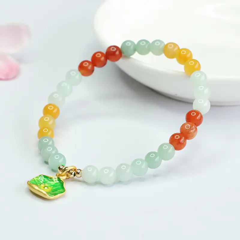 Golden Silk Jade Bracelet Colorful Natural Jade - Image 5