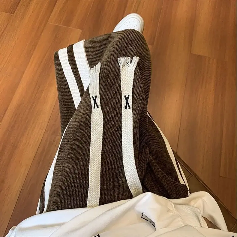 Men Autumn Corduroy Striped Pants Brown White - Image 6