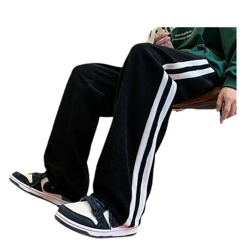 Men Autumn Corduroy Striped Pants Brown White - Image 7