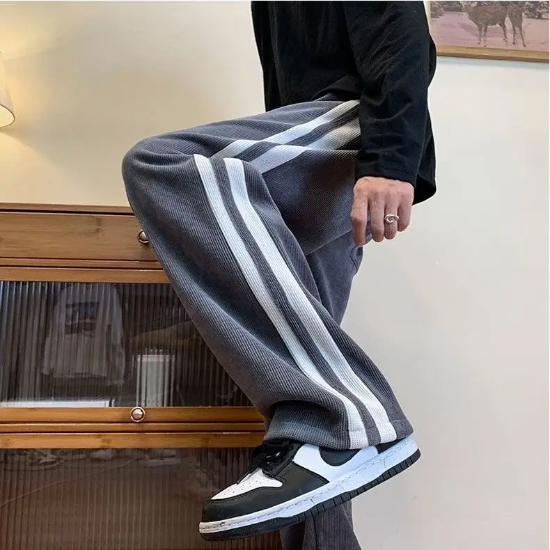Men Autumn Corduroy Striped Pants Brown White — feature 10