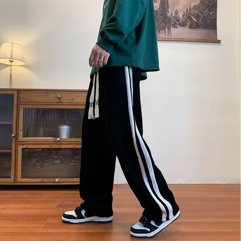 Men Autumn Corduroy Striped Pants Brown White — feature 7