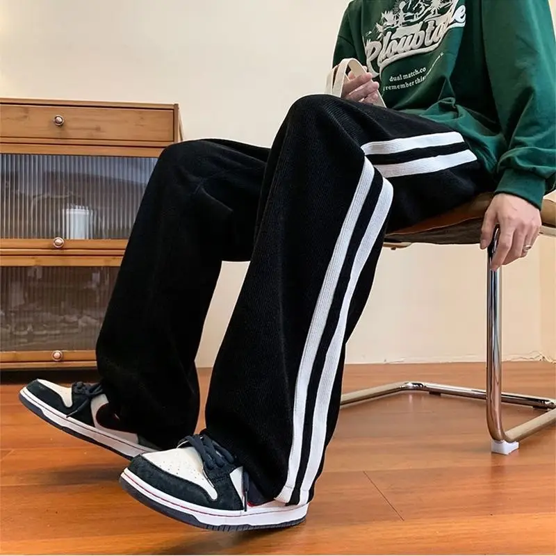 Men Autumn Corduroy Striped Pants Brown White — feature 8