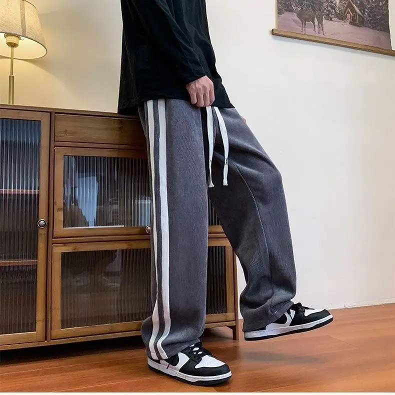 Men Autumn Corduroy Striped Pants Brown White — feature 9