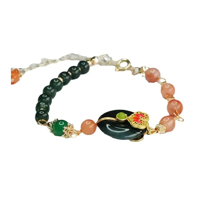 Guan Yu Jadeite Blue Bracelet with Pink & Orange Beads - Image 6