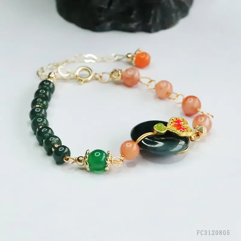 Guan Yu Jadeite Blue Bracelet with Pink & Orange Beads — feature 9