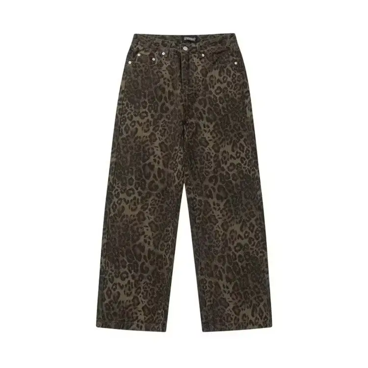 Men Leopard Print Wide Leg Pants Autumn Loose Fit