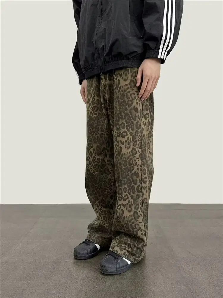 Men Leopard Print Wide Leg Pants Autumn Loose Fit — feature 2