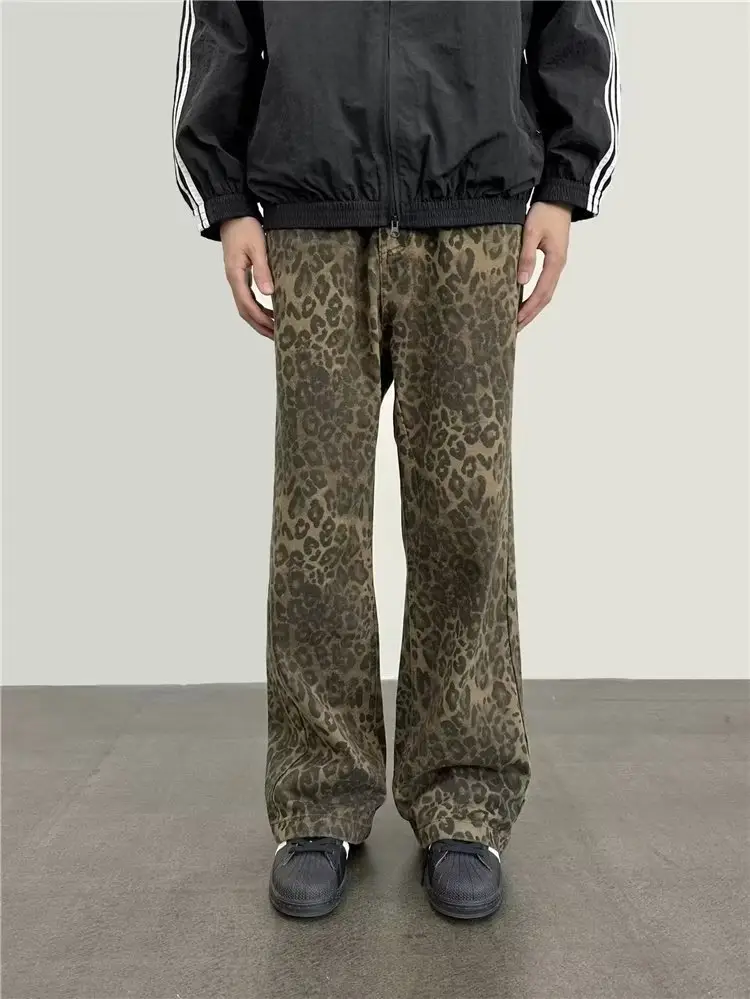 Men Leopard Print Wide Leg Pants Autumn Loose Fit — feature 3