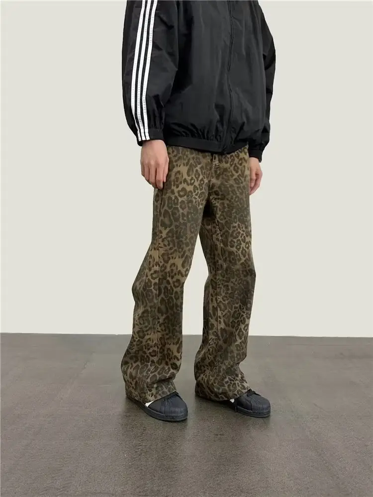 Men Leopard Print Wide Leg Pants Autumn Loose Fit — feature 4