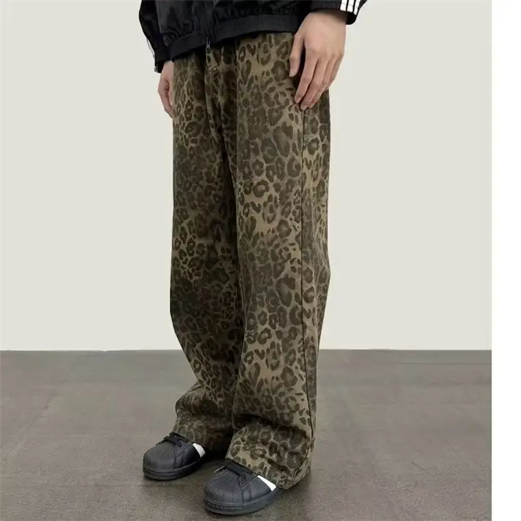 Men Leopard Print Wide Leg Pants Autumn Loose Fit — feature 5