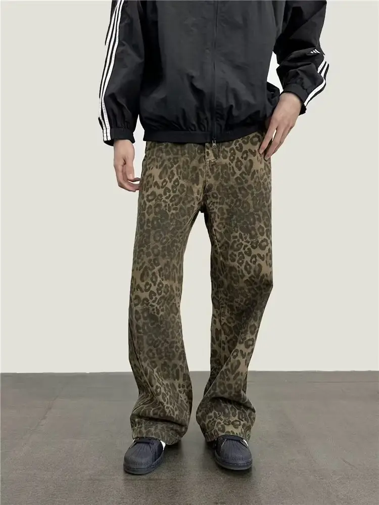 Men Leopard Print Wide Leg Pants Autumn Loose Fit — feature 6