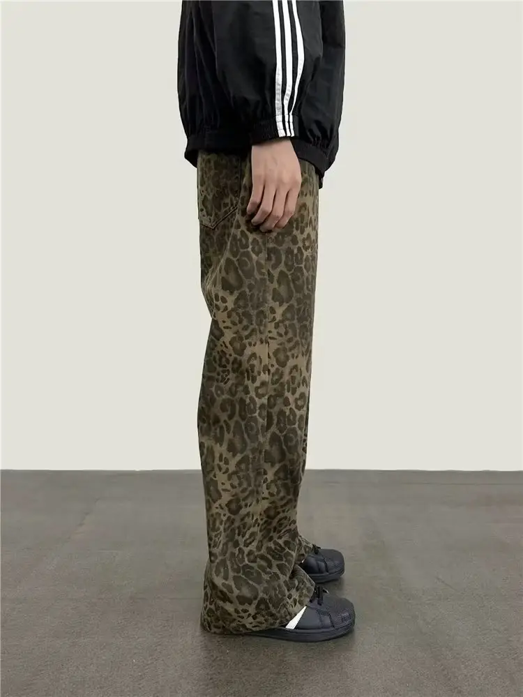 Men Leopard Print Wide Leg Pants Autumn Loose Fit — feature 7