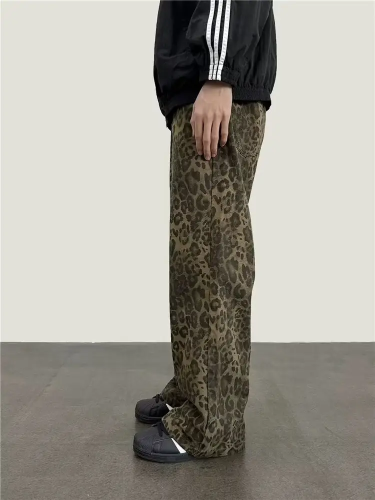 Men Leopard Print Wide Leg Pants Autumn Loose Fit — feature 8