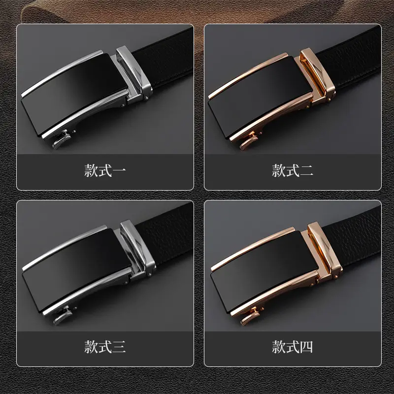 Men's Black Leather Belt with Logo Buckle - Image 7