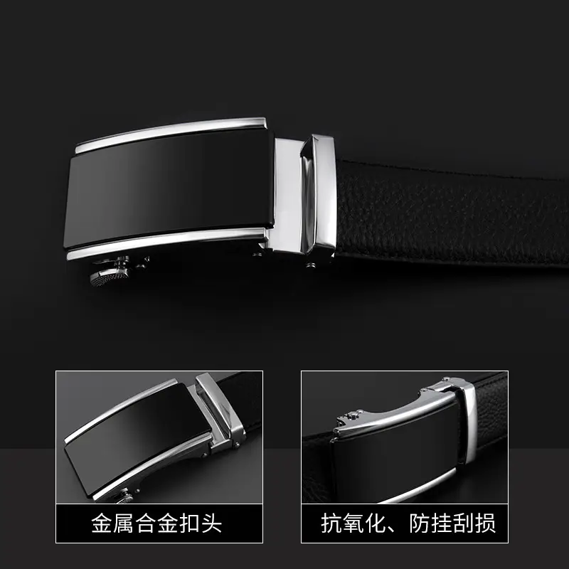 Men's Black Leather Belt with Logo Buckle - Image 8