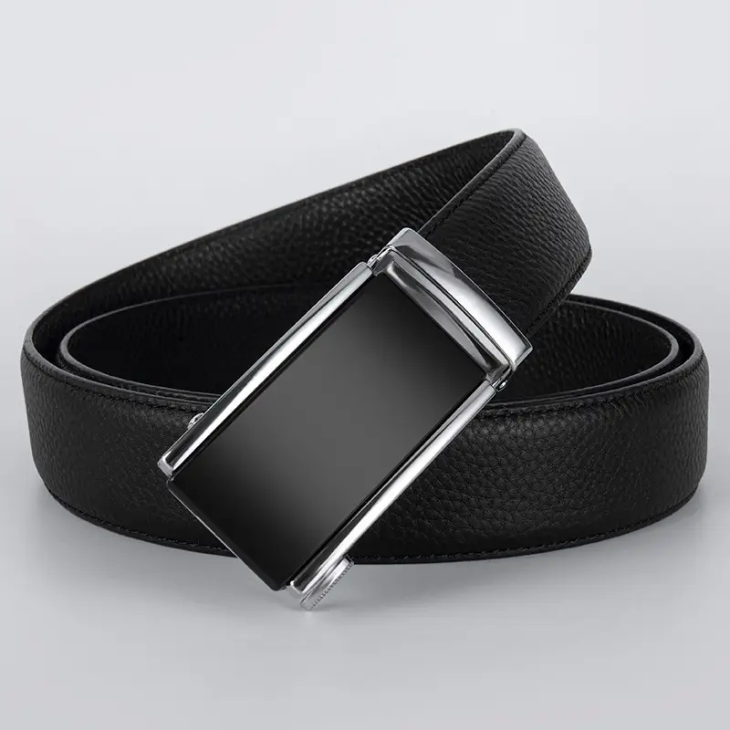 Men's Black Leather Belt with Logo Buckle - Image 10