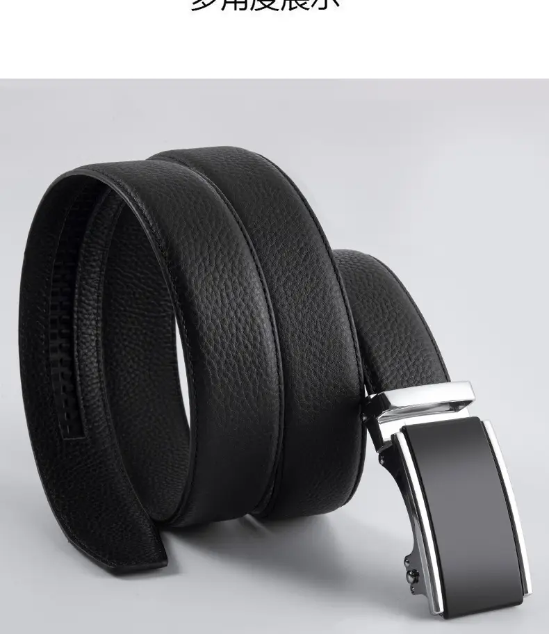 Men's Black Leather Belt with Logo Buckle — feature 13