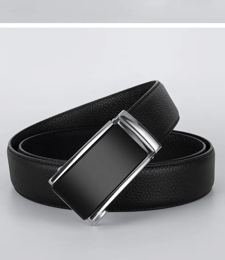 Men's Black Leather Belt with Logo Buckle — feature 14
