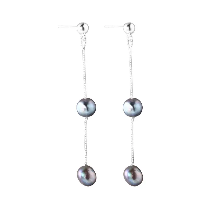 925 Sterling Silver Blue Black Pearl Tassel Earrings Women Elegant Fashion - Image 6