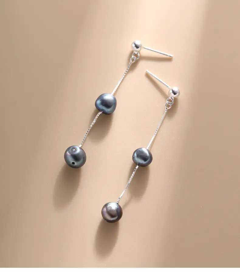925 Sterling Silver Blue Black Pearl Tassel Earrings Women Elegant Fashion — feature 3
