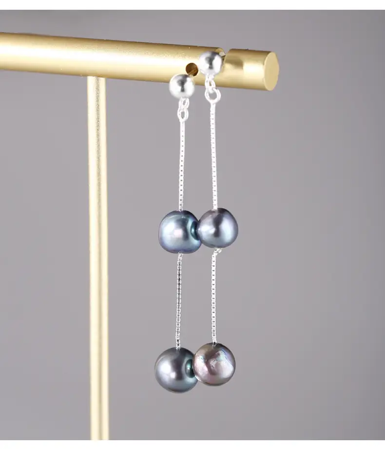 925 Sterling Silver Blue Black Pearl Tassel Earrings Women Elegant Fashion — feature 9