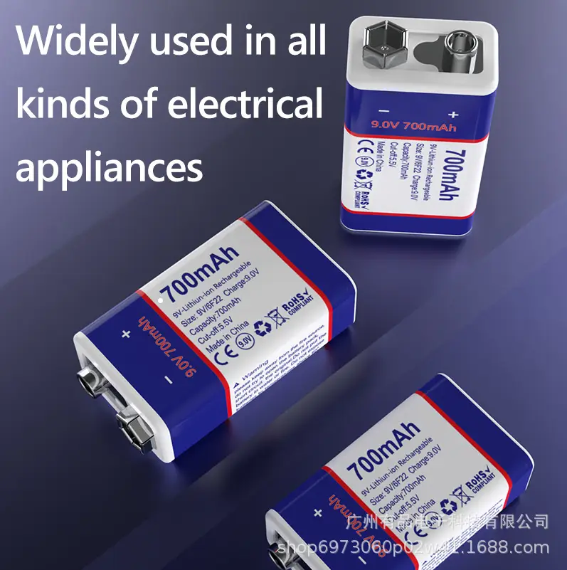 Cross-Border 9V Lithium Battery USB Rechargeable Battery Square-Shaped Full English Intercom Detector 6F22 Square Long-Lasting Battery