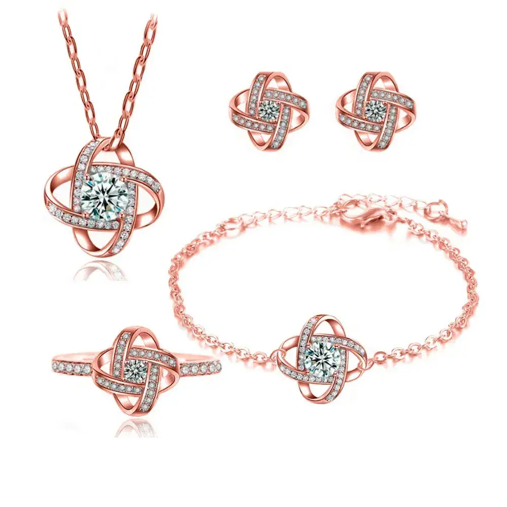 Roses Gold Cross Diamond Bracelet Set for Women