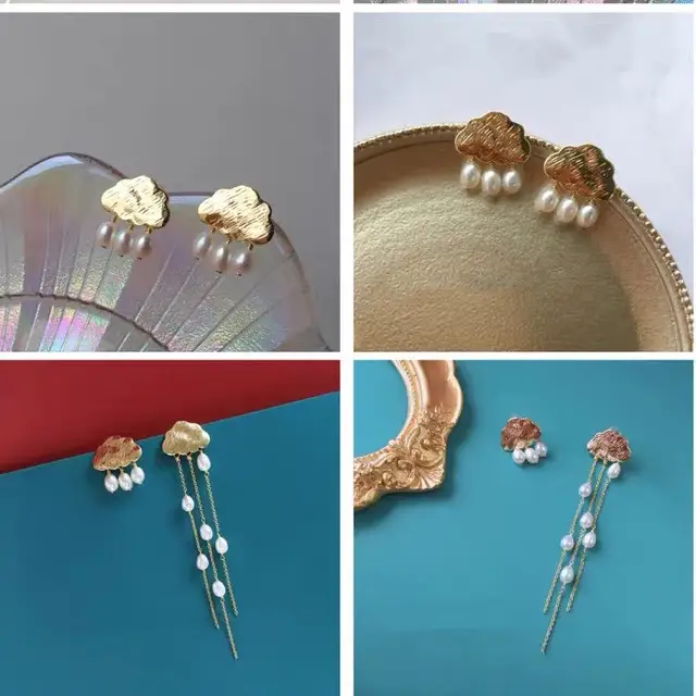 Asymmetric Pearl Cloud Earrings for Women - Image 4