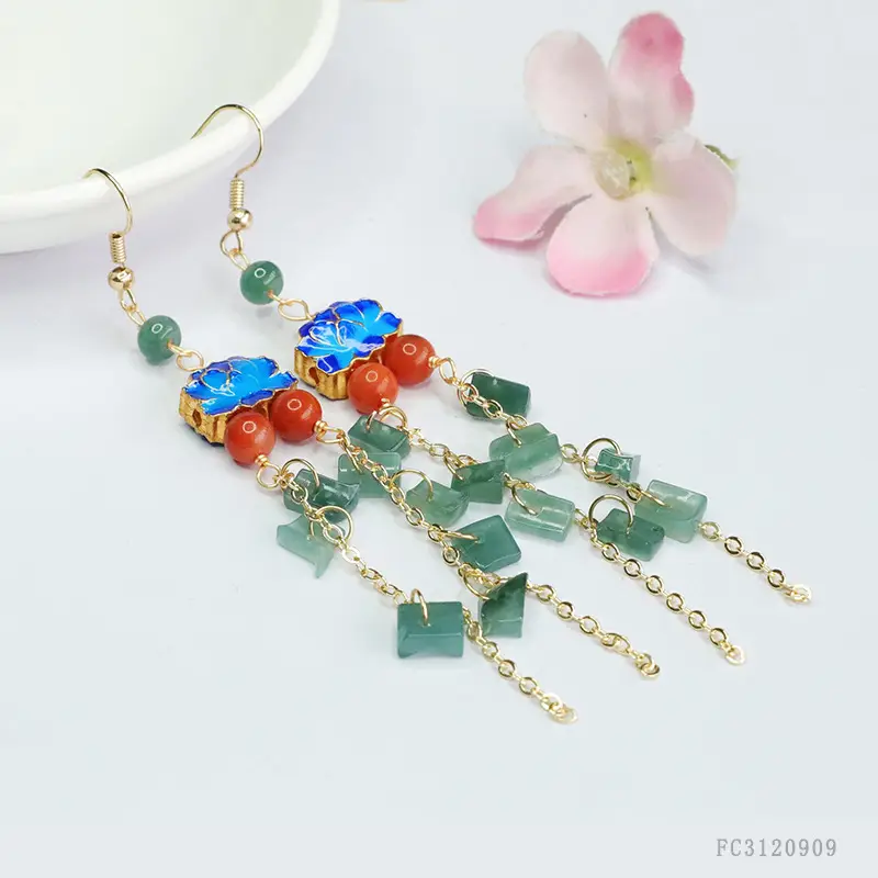Guan Yu Natural Jade Blue Water Earrings Ethnic Style Wholesale Dropshipping S3120909 - Image 3