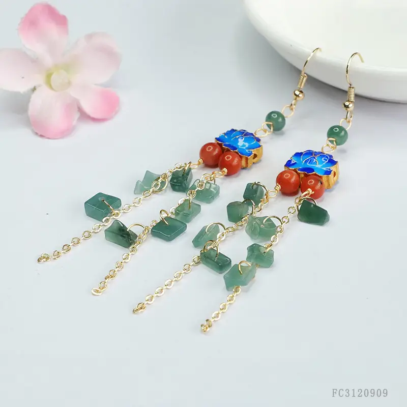 Guan Yu Natural Jade Blue Water Earrings Ethnic Style Wholesale Dropshipping S3120909 - Image 4