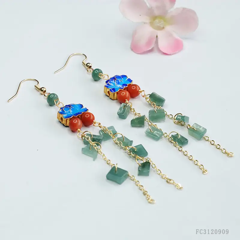 Guan Yu Natural Jade Blue Water Earrings Ethnic Style Wholesale Dropshipping S3120909 - Image 5