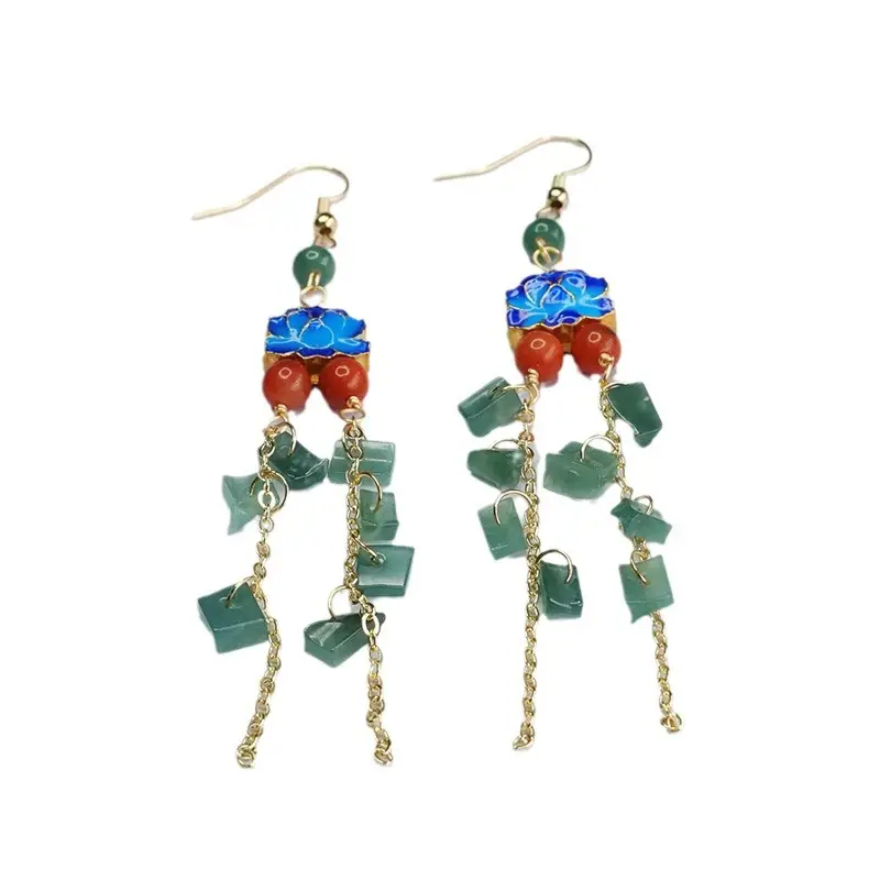 Guan Yu Natural Jade Blue Water Earrings Ethnic Style Wholesale Dropshipping S3120909 - Image 6