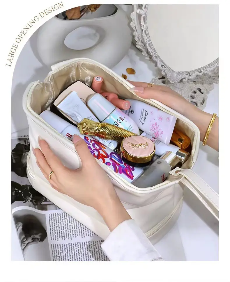 Pu Double-Layer Makeup Bag Large Capacity Tan — feature 5