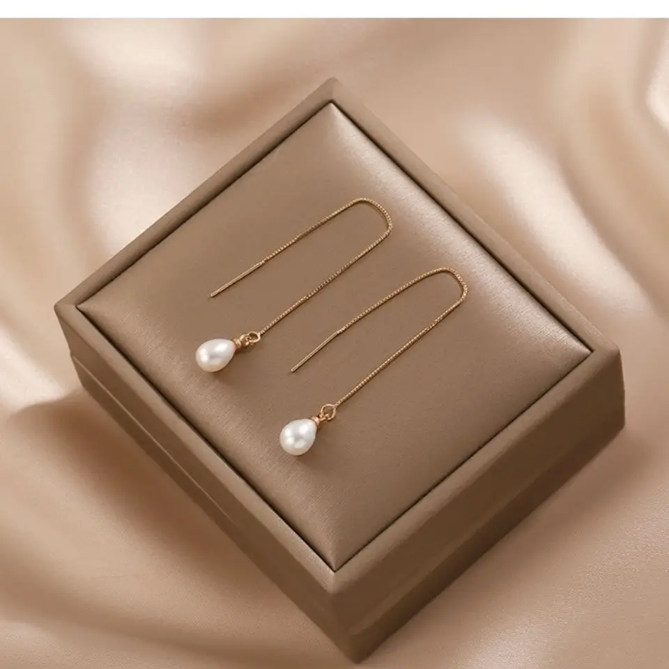 Natural Freshwater Pearl Earrings Women's Summer Elegant 925 Sterling Silver - Image 2