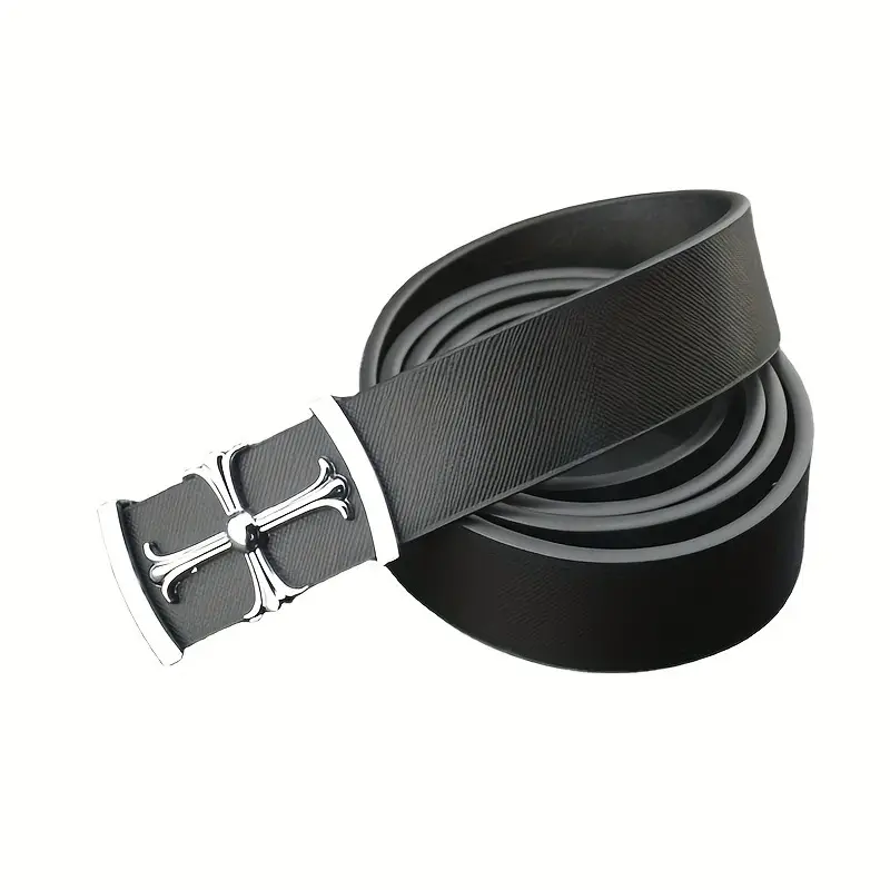 Classic Men's Genuine Leather Belt Black White Buckle - Image 6