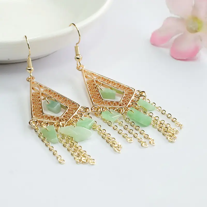 Guan Yu Jade Fruit Green Irregular Earrings for Women - Image 3
