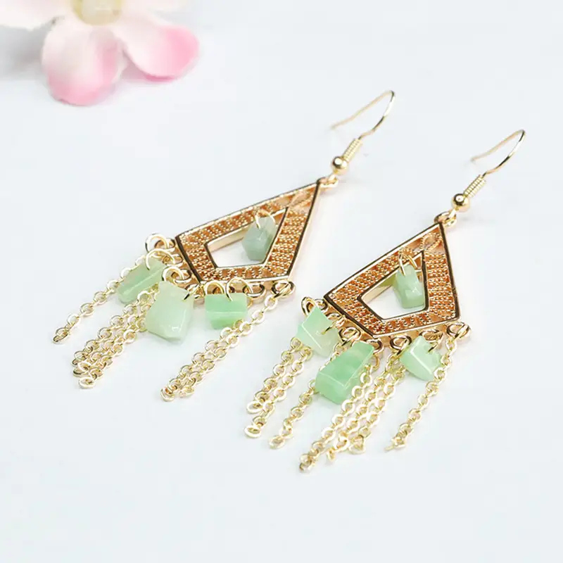 Guan Yu Jade Fruit Green Irregular Earrings for Women - Image 4
