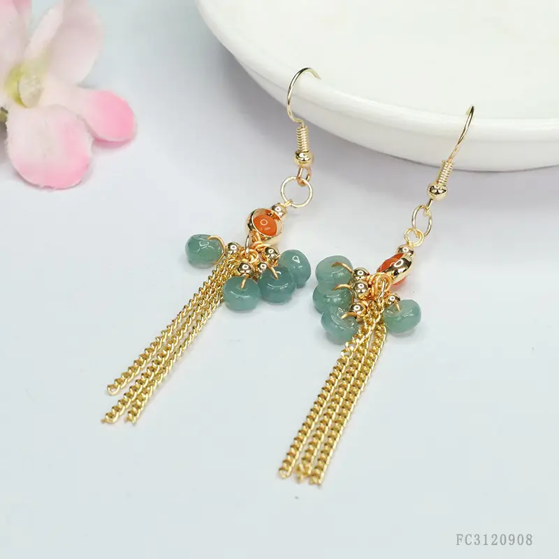 Guan Yu Natural Jade Earrings Blue Water Abacus Tassel Ear Hook - Image 4