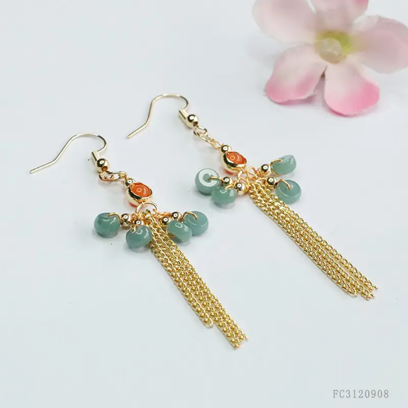 Guan Yu Natural Jade Earrings Blue Water Abacus Tassel Ear Hook - Image 5