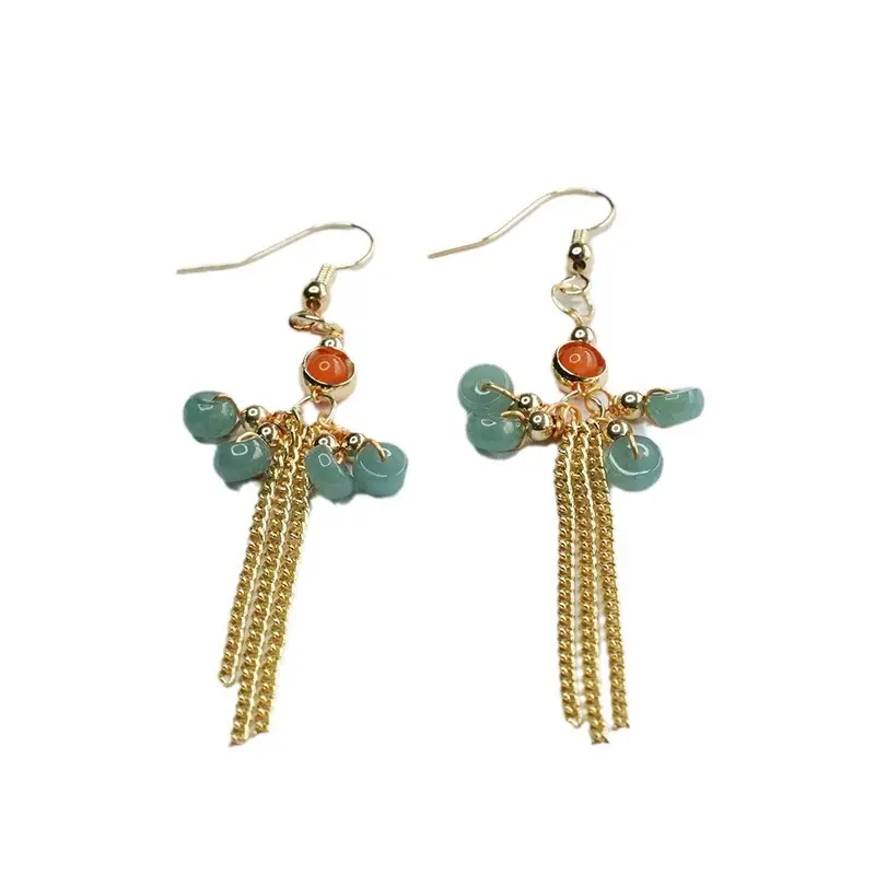 Guan Yu Natural Jade Earrings Blue Water Abacus Tassel Ear Hook - Image 6