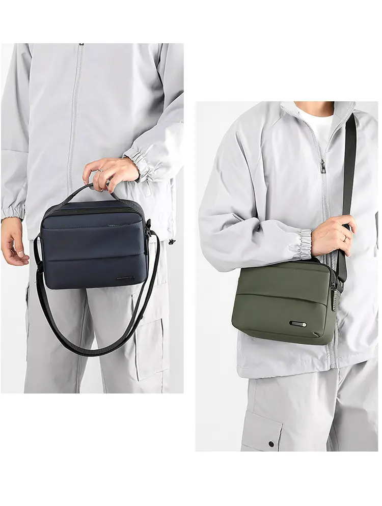 Men's Grey Crossbody Messenger Bag with Camera & Pen - Image 6