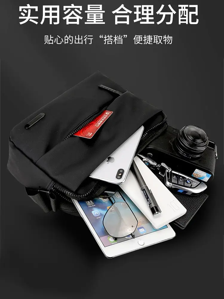 Men's Grey Crossbody Messenger Bag with Camera & Pen - Image 8