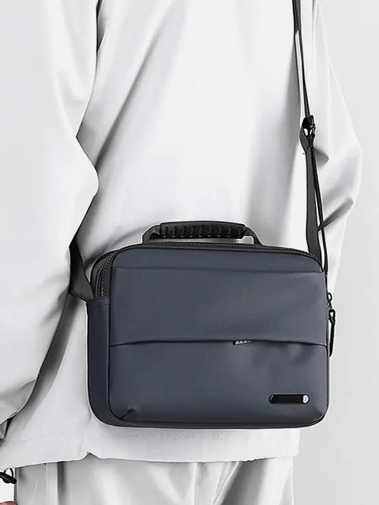 Men's Grey Crossbody Messenger Bag with Camera & Pen - Image 9