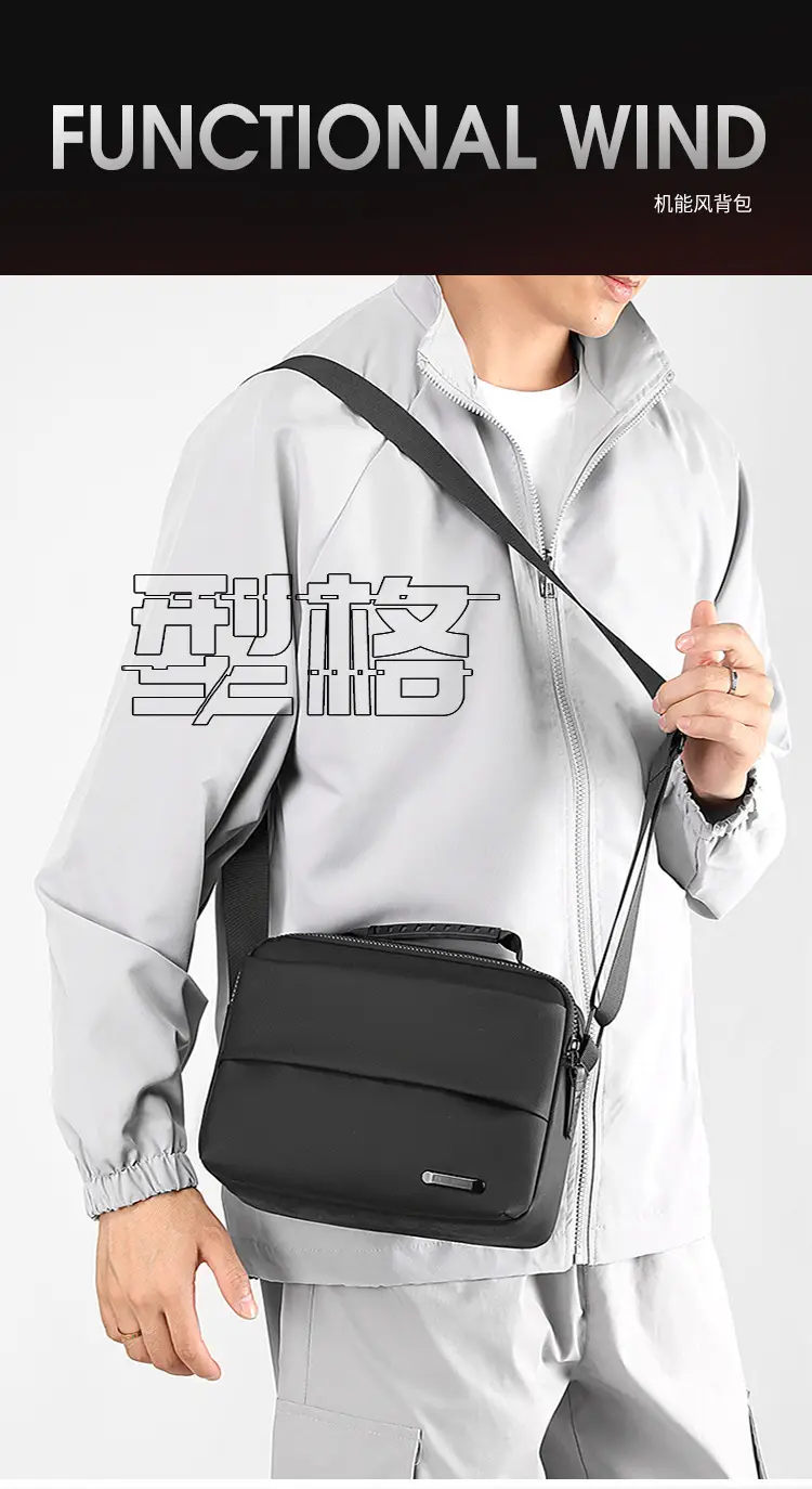 Men's Grey Crossbody Messenger Bag with Camera & Pen — feature 1