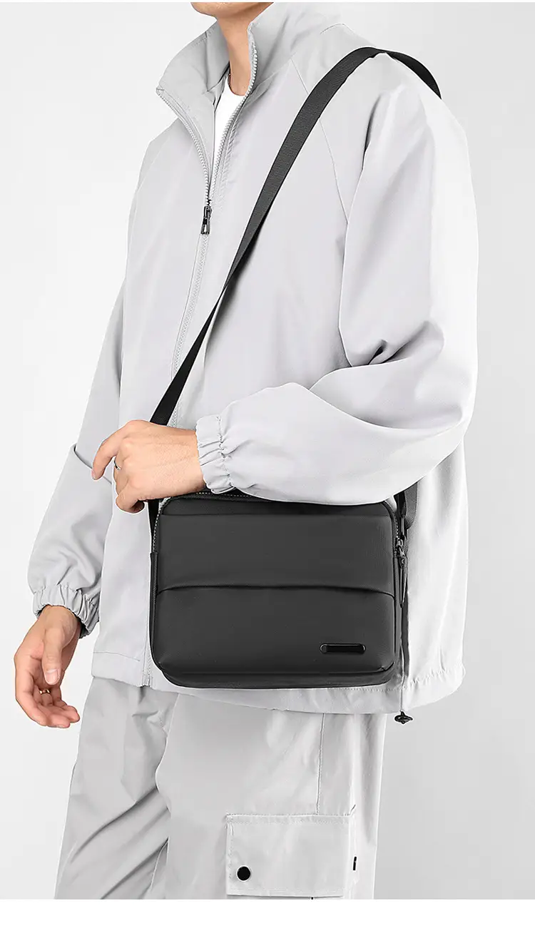 Men's Grey Crossbody Messenger Bag with Camera & Pen — feature 13