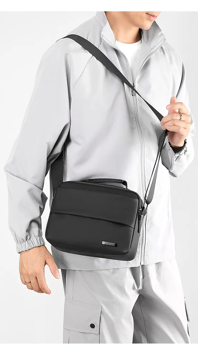 Men's Grey Crossbody Messenger Bag with Camera & Pen — feature 14