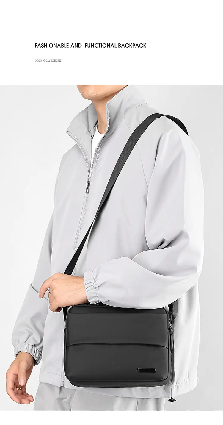 Men's Grey Crossbody Messenger Bag with Camera & Pen — feature 3